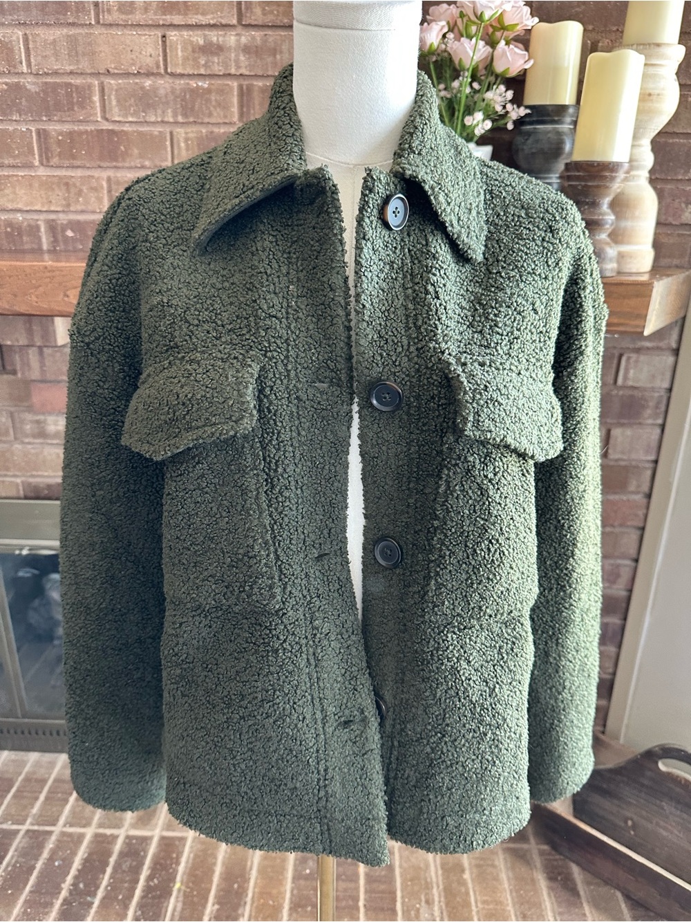 Banana Republic Olive Green Teddy Sherpa Fleece Shirt Jacket Shacket S